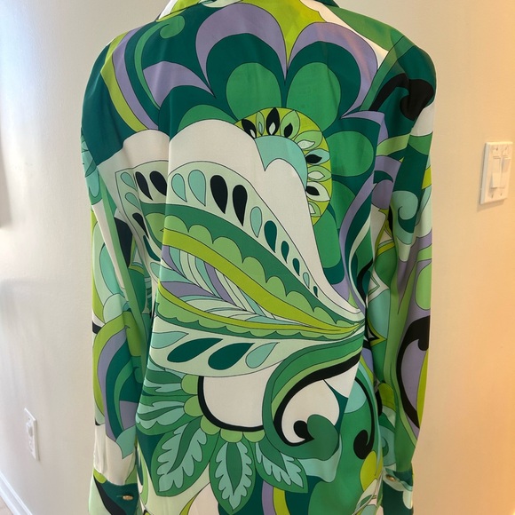 ZARA Green Multi-Print Tie-Front Button Shirt NWT looks like Pucci - Picture 3 of 6